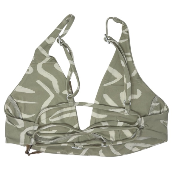 Stone Fox Swim Daya Bikini Top Strappy Crossback Plunging Neck Aloe Lines Size S - Picture 3 of 11
